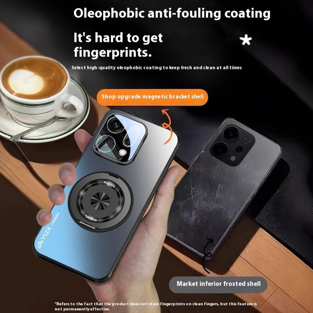 For Oppo Reno14 5G (Global) Magnetic Case Rotating Kickstand PC + TPU Heat Dissipation Phone Cover with Lens Protection - Black