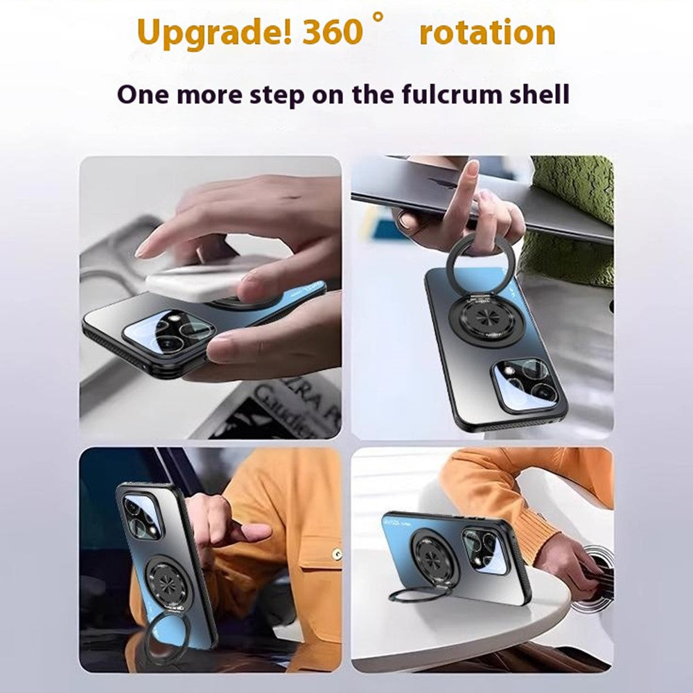 For Oppo Reno14 5G (Global) Magnetic Case Rotating Kickstand PC + TPU Heat Dissipation Phone Cover with Lens Protection - Navy Blue