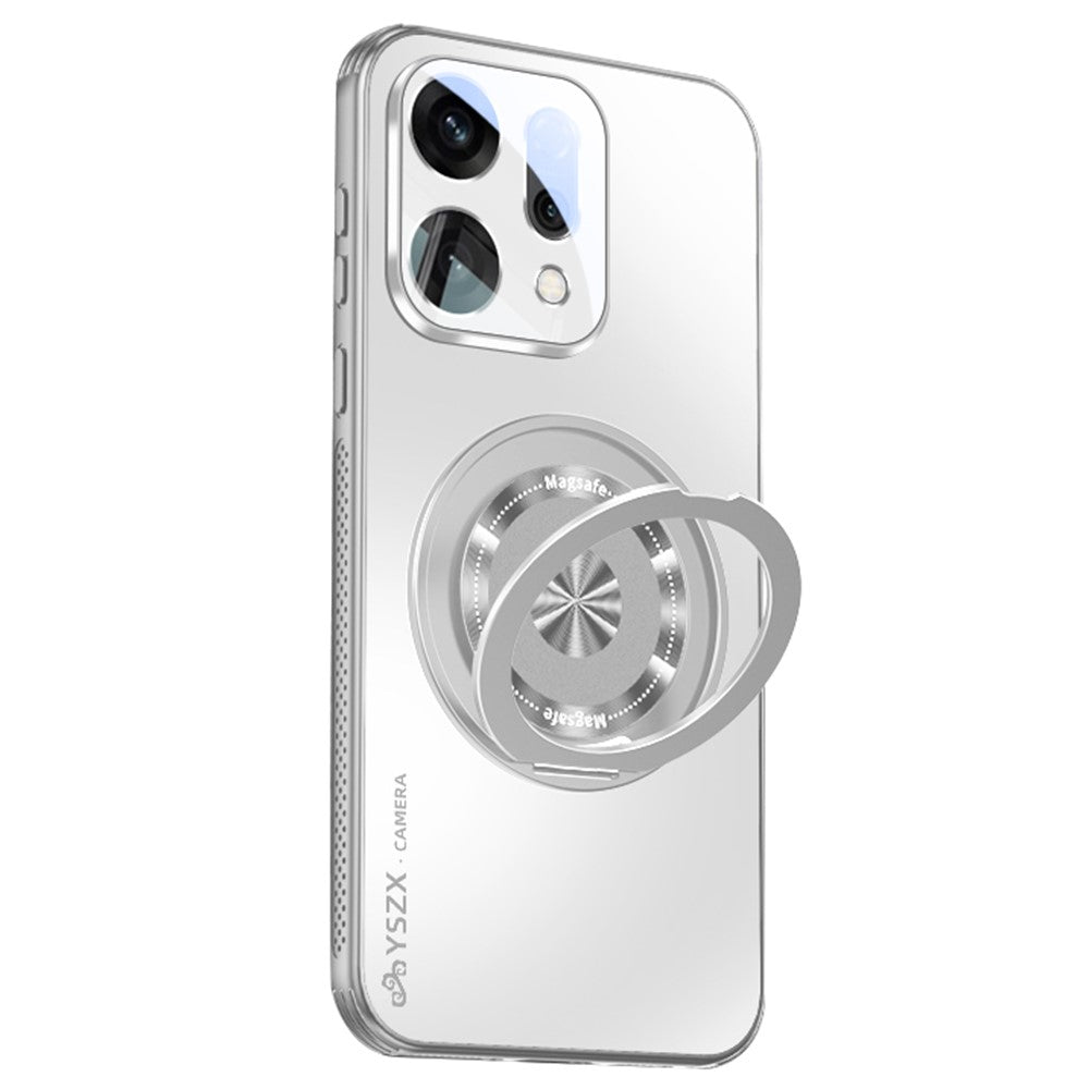 For Oppo Reno14 5G (Global) Magnetic Case Rotating Kickstand PC + TPU Heat Dissipation Phone Cover with Lens Protection - Silver