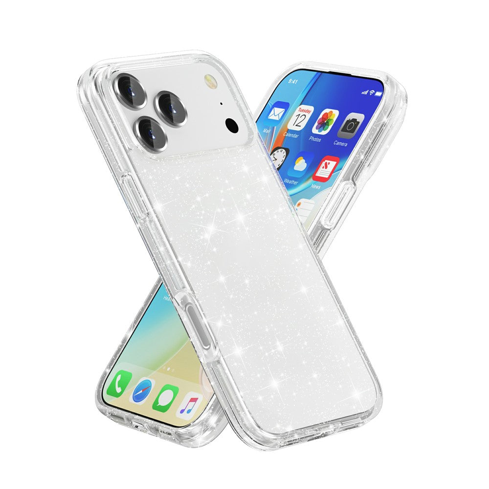 For iPhone 17 Pro Max Case Sparkly Powder Glitter Shiny Soft TPU + Hard PC Back Cover - White