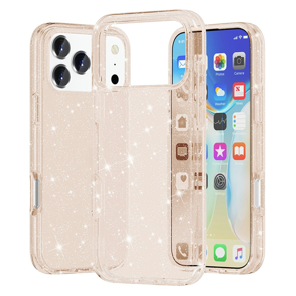 For iPhone 17 Pro Max Case Sparkly Powder Glitter Shiny Soft TPU + Hard PC Back Cover - Gold