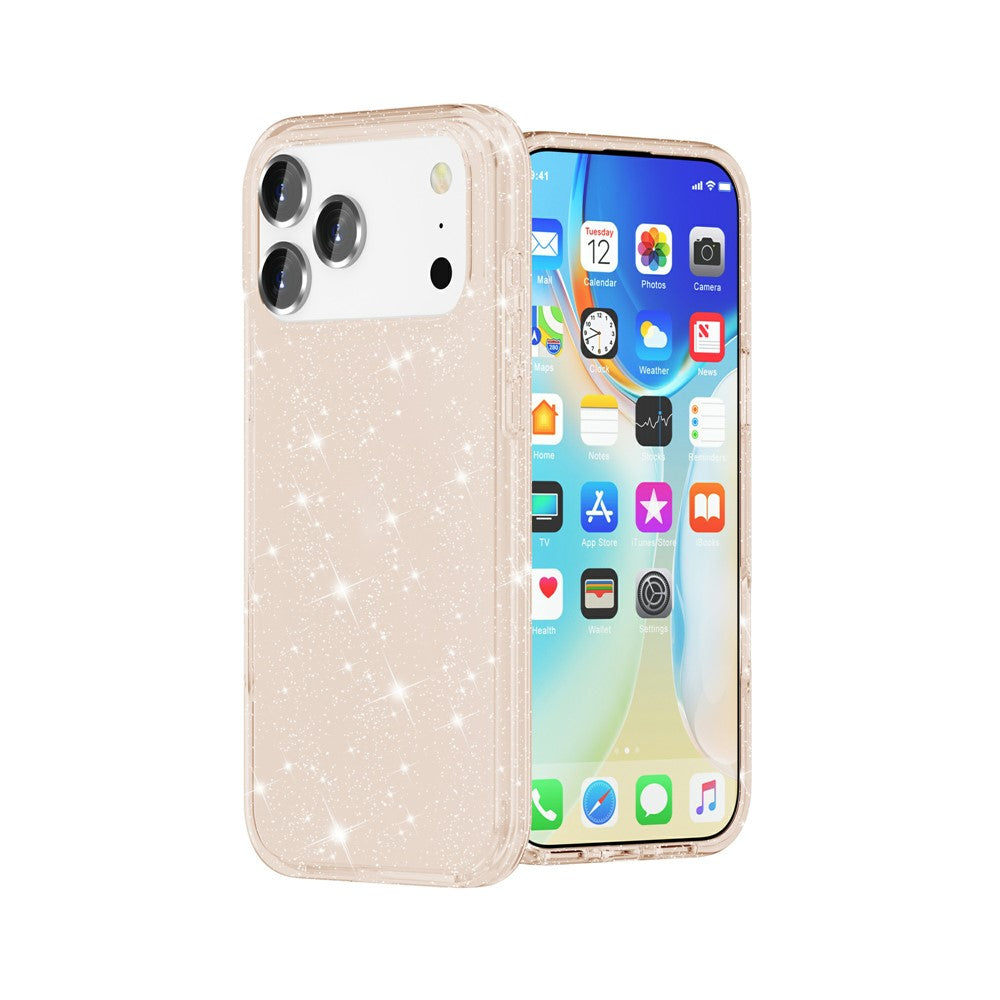 For iPhone 17 Pro Max Case Sparkly Powder Glitter Shiny Soft TPU + Hard PC Back Cover - Gold