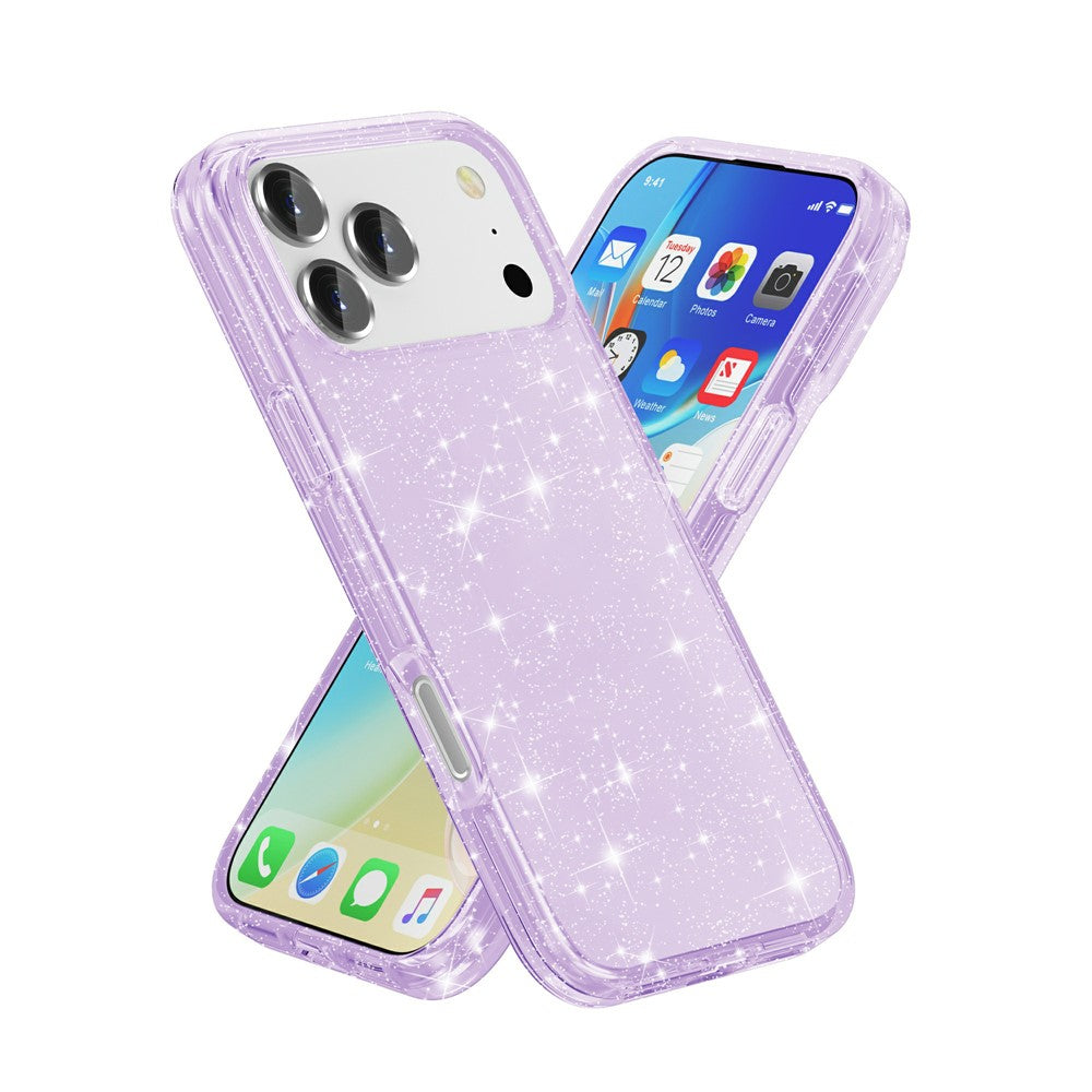For iPhone 17 Pro Max Case Sparkly Powder Glitter Shiny Soft TPU + Hard PC Back Cover - Purple