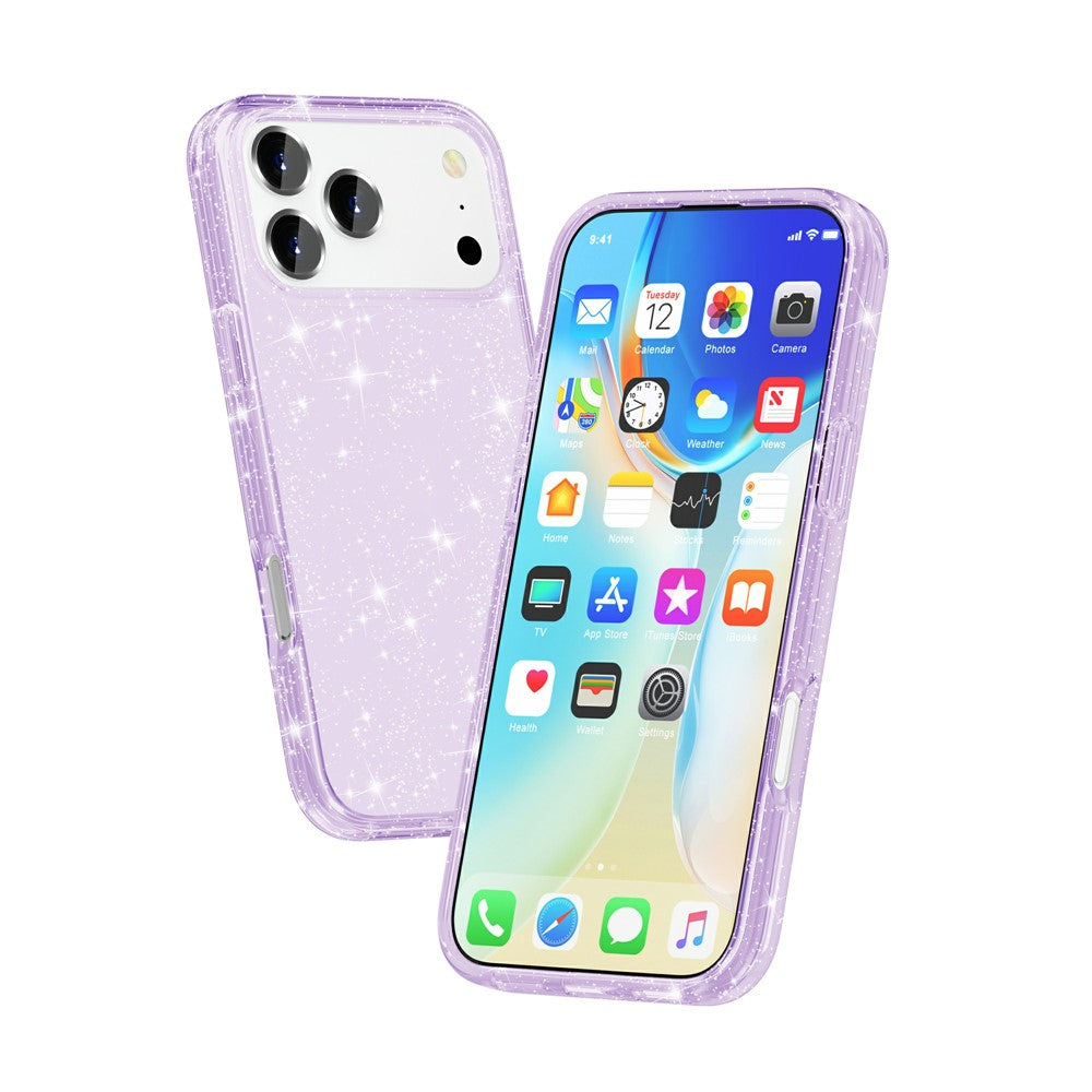 For iPhone 17 Pro Max Case Sparkly Powder Glitter Shiny Soft TPU + Hard PC Back Cover - Purple