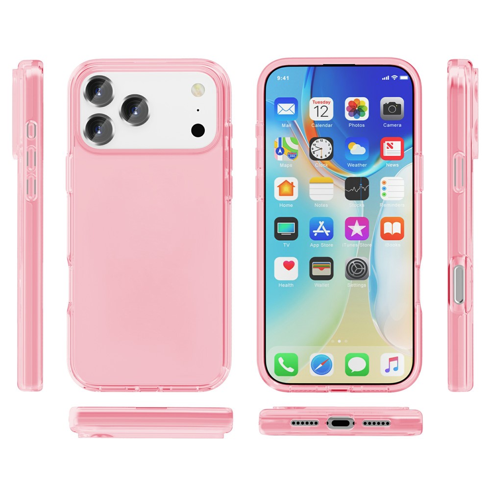 For iPhone 17 Pro Max Case PC + TPU Shockproof Clear Phone Cover - Transparent Pink