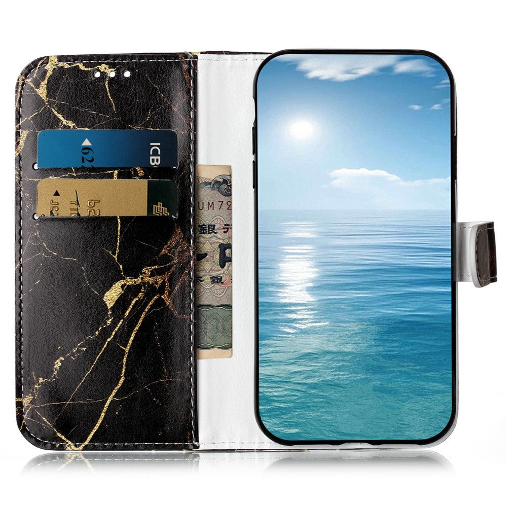 For iPhone 17 Pro Max Stand Case Marble Painted Folio Flip Leather Wallet Phone Cover - Black Gold Marble