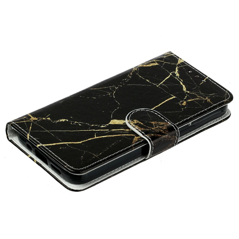 For iPhone 17 Pro Max Stand Case Marble Painted Folio Flip Leather Wallet Phone Cover - Black Gold Marble