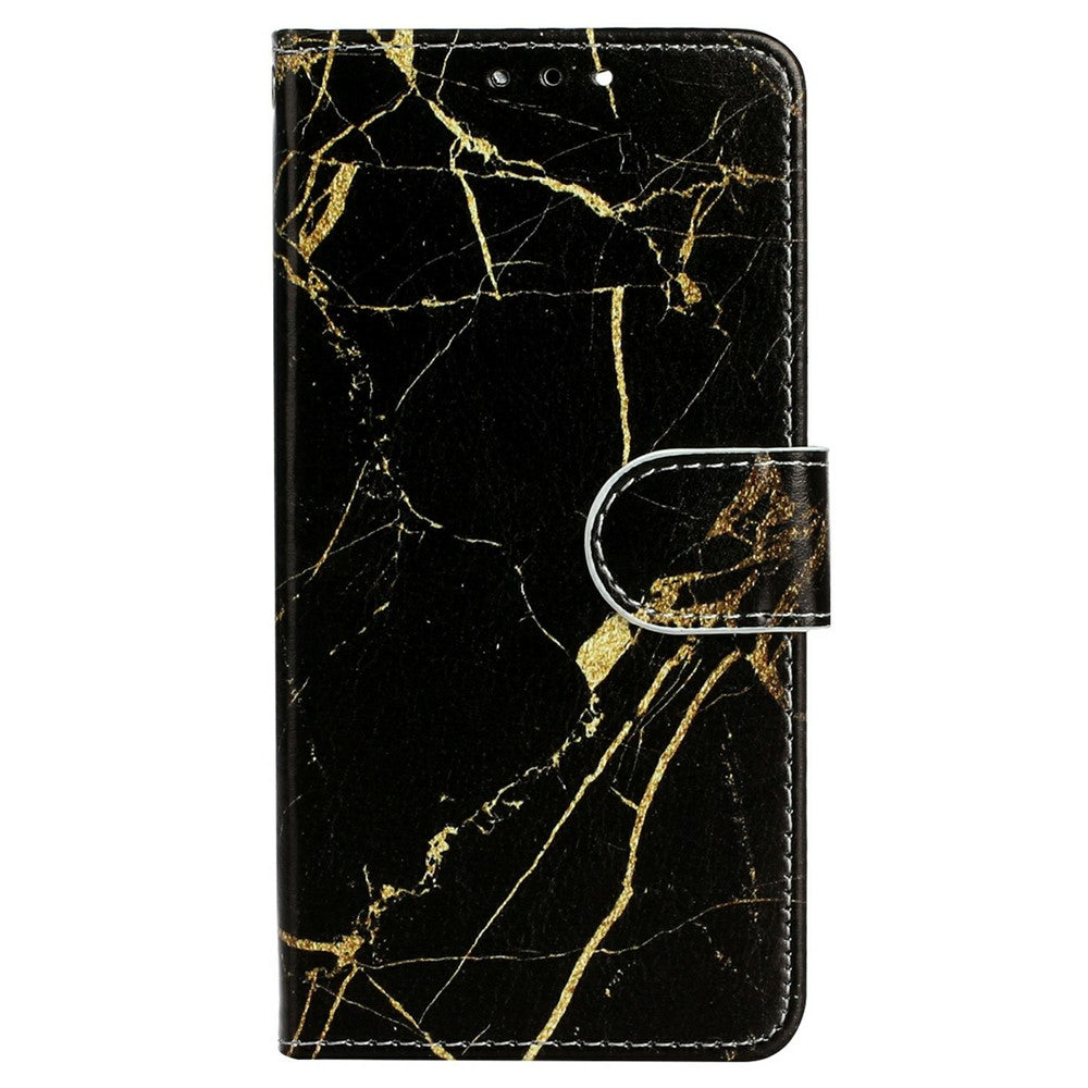 For iPhone 17 Pro Max Stand Case Marble Painted Folio Flip Leather Wallet Phone Cover - Black Gold Marble