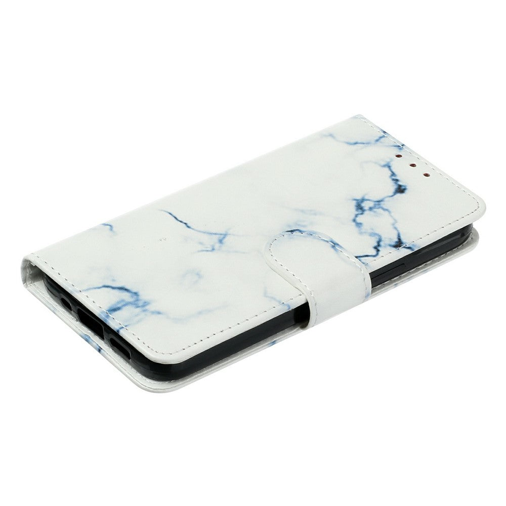 For iPhone 17 Pro Max Stand Case Marble Painted Folio Flip Leather Wallet Phone Cover - White Marble