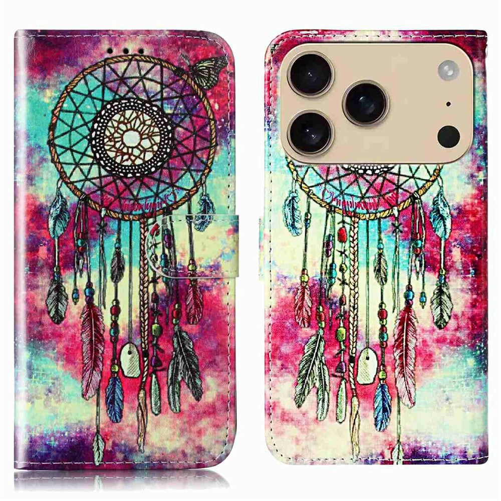 For iPhone 17 Pro Max Stand Case Marble Painted Folio Flip Leather Wallet Phone Cover - Dream Catcher