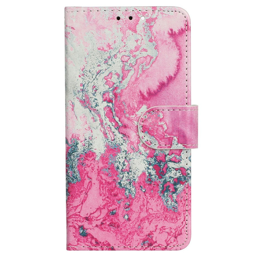 For iPhone 17 Pro Max Stand Case Marble Painted Folio Flip Leather Wallet Phone Cover - Pink Seawater Marble