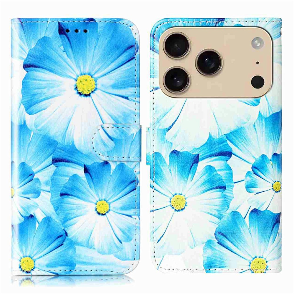 For iPhone 17 Pro Max Stand Case Marble Painted Folio Flip Leather Wallet Phone Cover - Orchid