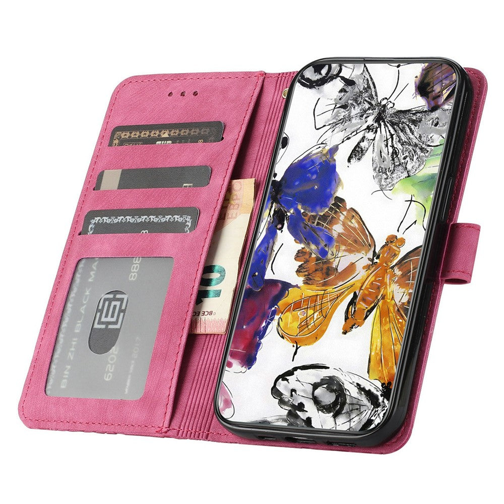 For iPhone 17 Pro Max Case Butterfly Design Flip Wallet Leather Phone Cover Skin-Touch - Rose