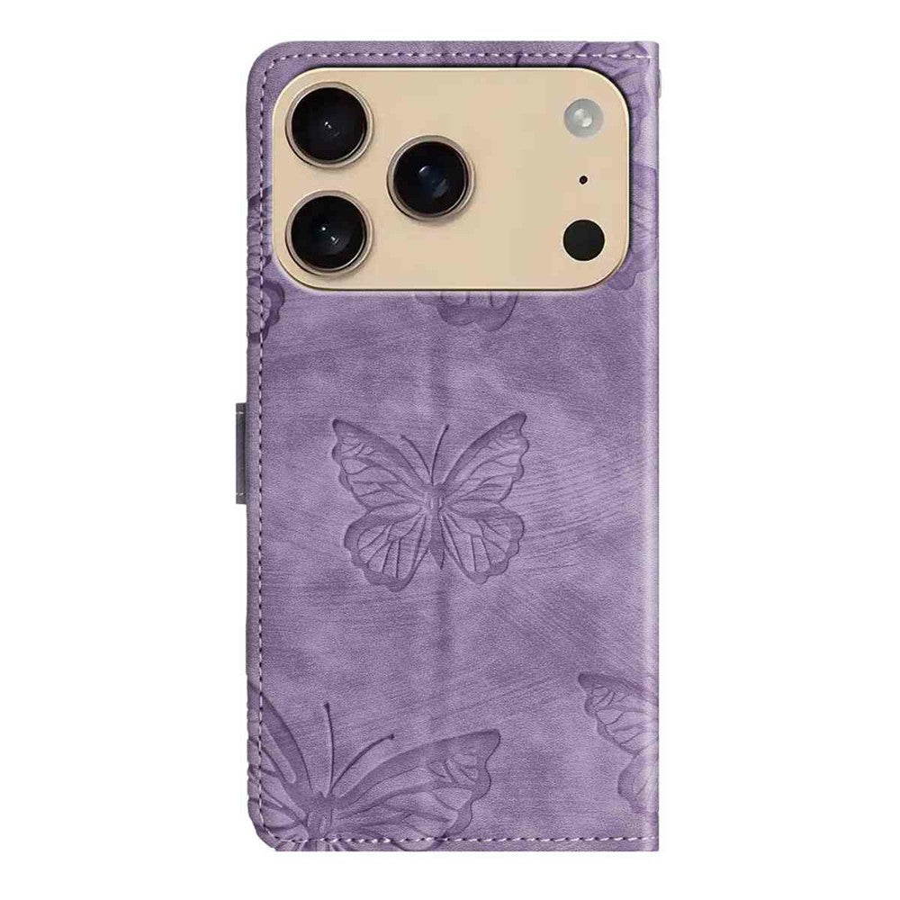 For iPhone 17 Pro Max Case Butterfly Design Flip Wallet Leather Phone Cover Skin-Touch - Purple