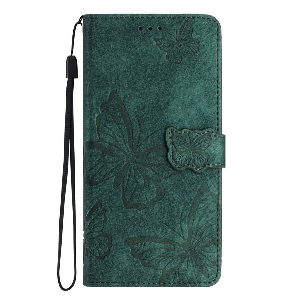 For iPhone 17 Pro Max Case Butterfly Design Flip Wallet Leather Phone Cover Skin-Touch - Green