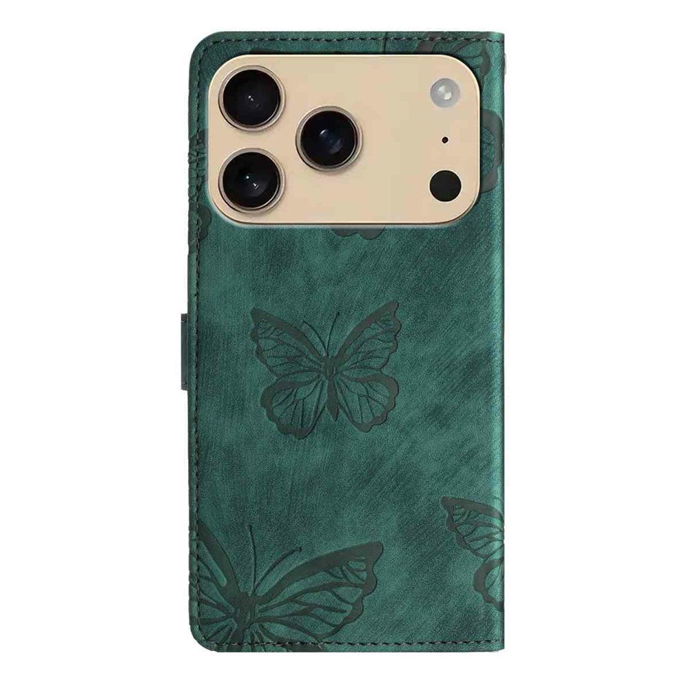 For iPhone 17 Pro Max Case Butterfly Design Flip Wallet Leather Phone Cover Skin-Touch - Green