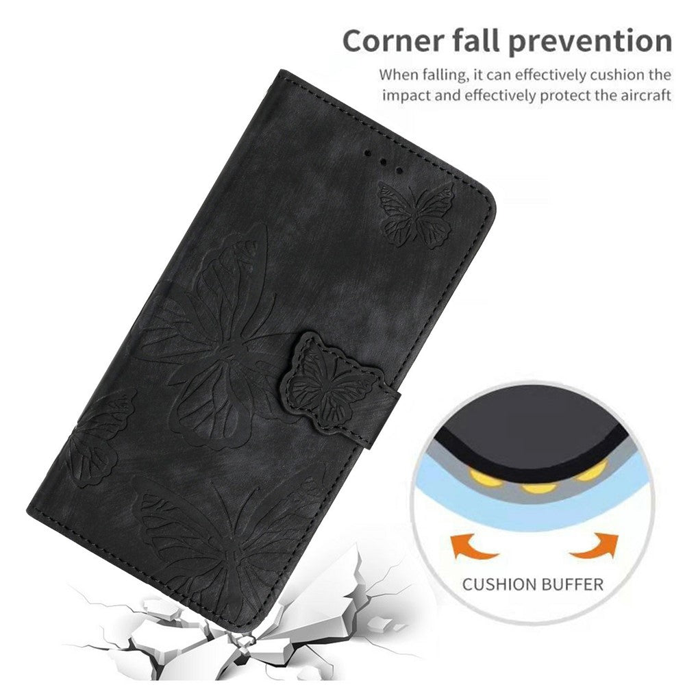 For iPhone 17 Pro Max Case Butterfly Design Flip Wallet Leather Phone Cover Skin-Touch - Black