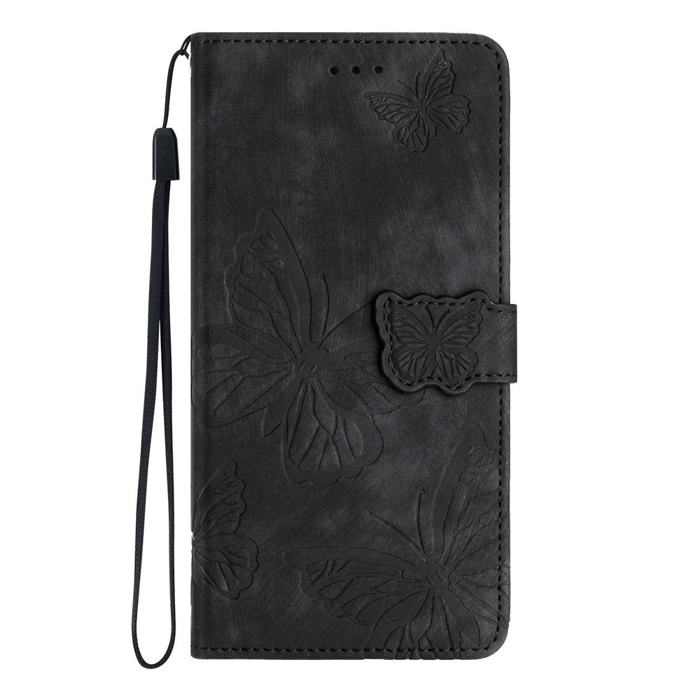For iPhone 17 Pro Max Case Butterfly Design Flip Wallet Leather Phone Cover Skin-Touch - Black