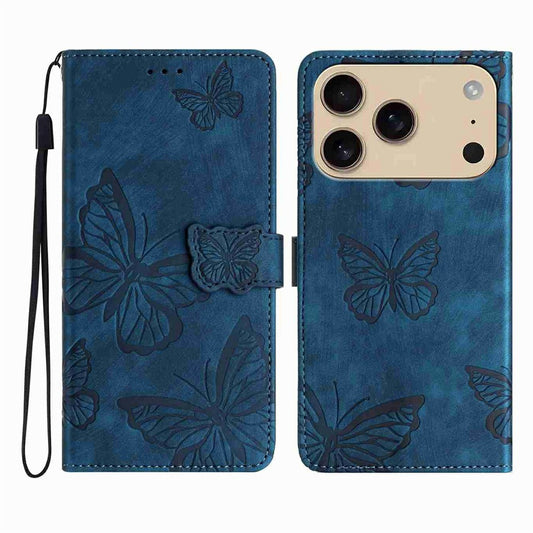 For iPhone 17 Pro Max Case Butterfly Design Flip Wallet Leather Phone Cover Skin-Touch - Blue