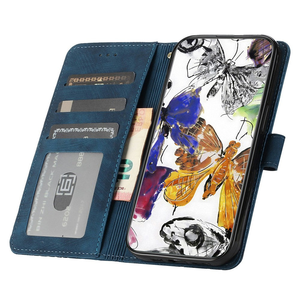 For iPhone 17 Pro Max Case Butterfly Design Flip Wallet Leather Phone Cover Skin-Touch - Blue