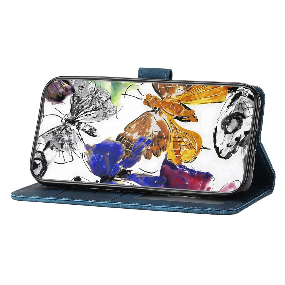 For iPhone 17 Pro Max Case Butterfly Design Flip Wallet Leather Phone Cover Skin-Touch - Blue