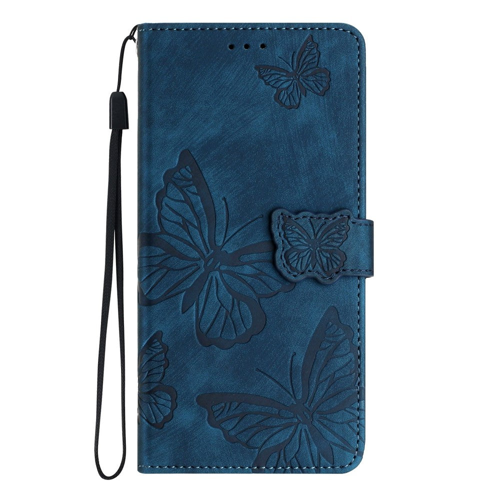 For iPhone 17 Pro Max Case Butterfly Design Flip Wallet Leather Phone Cover Skin-Touch - Blue