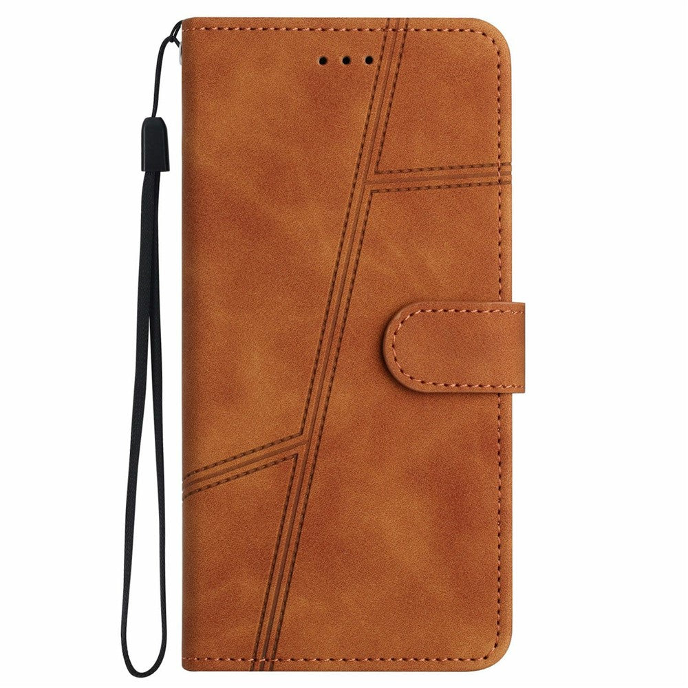 For iPhone 17 Pro Max Case Flip Leather Retro Phone Cover Lines Imprinted - Brown