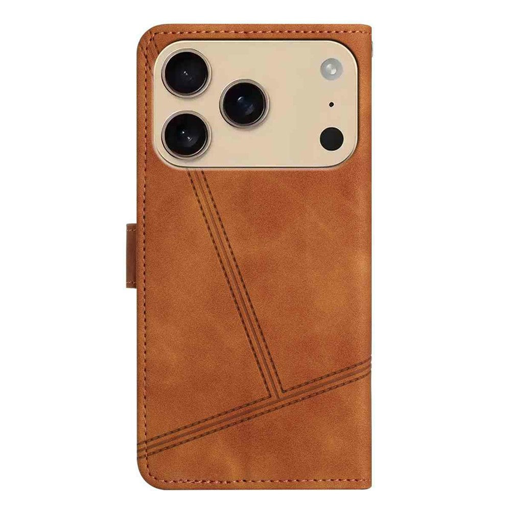 For iPhone 17 Pro Max Case Flip Leather Retro Phone Cover Lines Imprinted - Brown