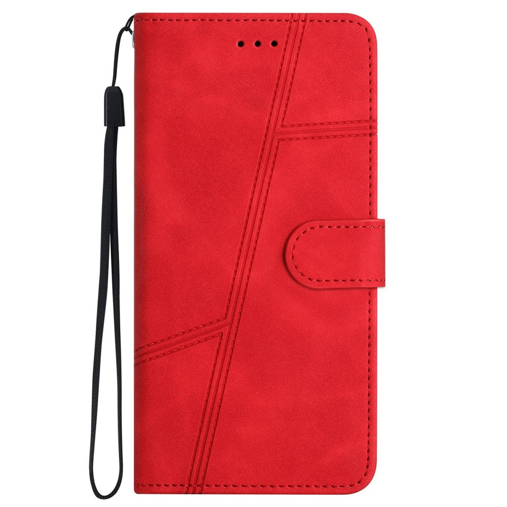 For iPhone 17 Pro Max Case Flip Leather Retro Phone Cover Lines Imprinted - Red