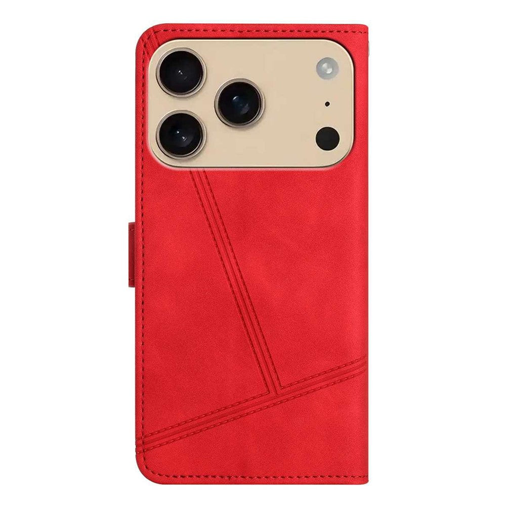 For iPhone 17 Pro Max Case Flip Leather Retro Phone Cover Lines Imprinted - Red