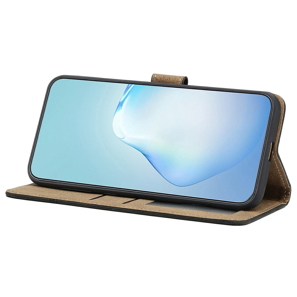 For iPhone 17 Pro Max Case Flip Leather Retro Phone Cover Lines Imprinted - Black