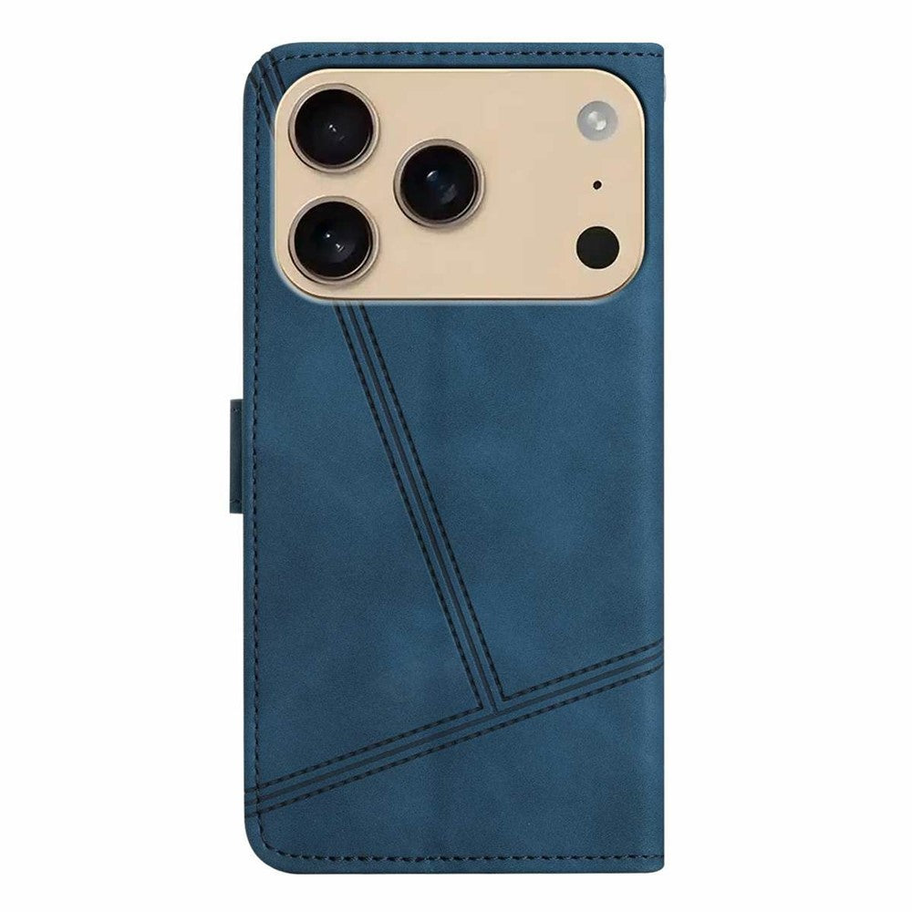 For iPhone 17 Pro Max Case Flip Leather Retro Phone Cover Lines Imprinted - Blue