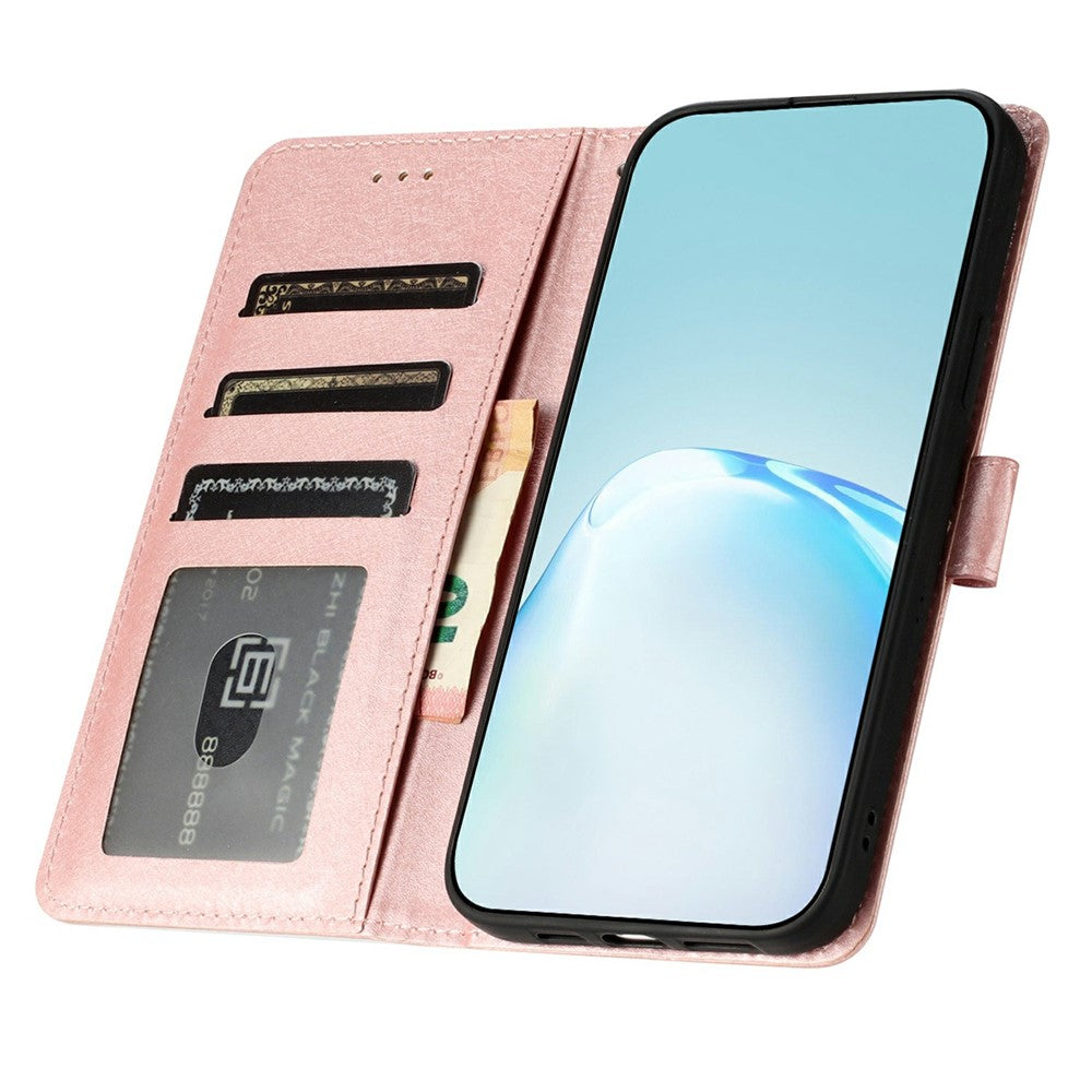 For iPhone 17 Pro Max Wallet Case Leather Folio Phone Cover Magnetic Clasp - Rose Gold