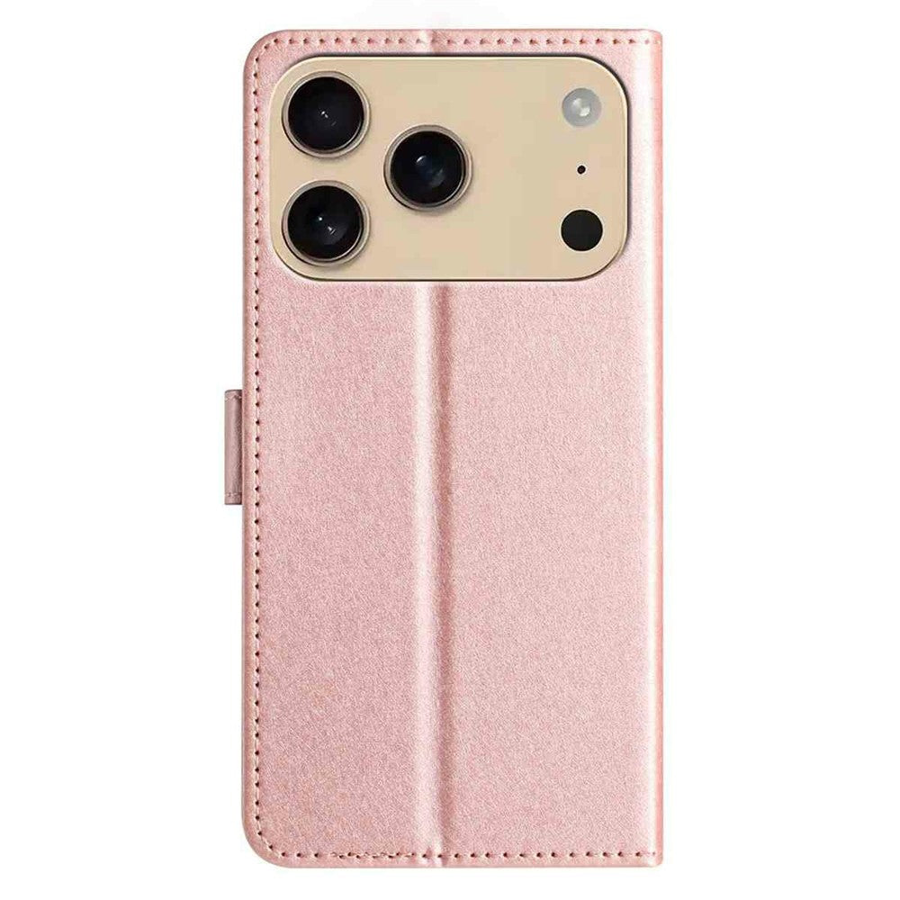 For iPhone 17 Pro Max Wallet Case Leather Folio Phone Cover Magnetic Clasp - Rose Gold