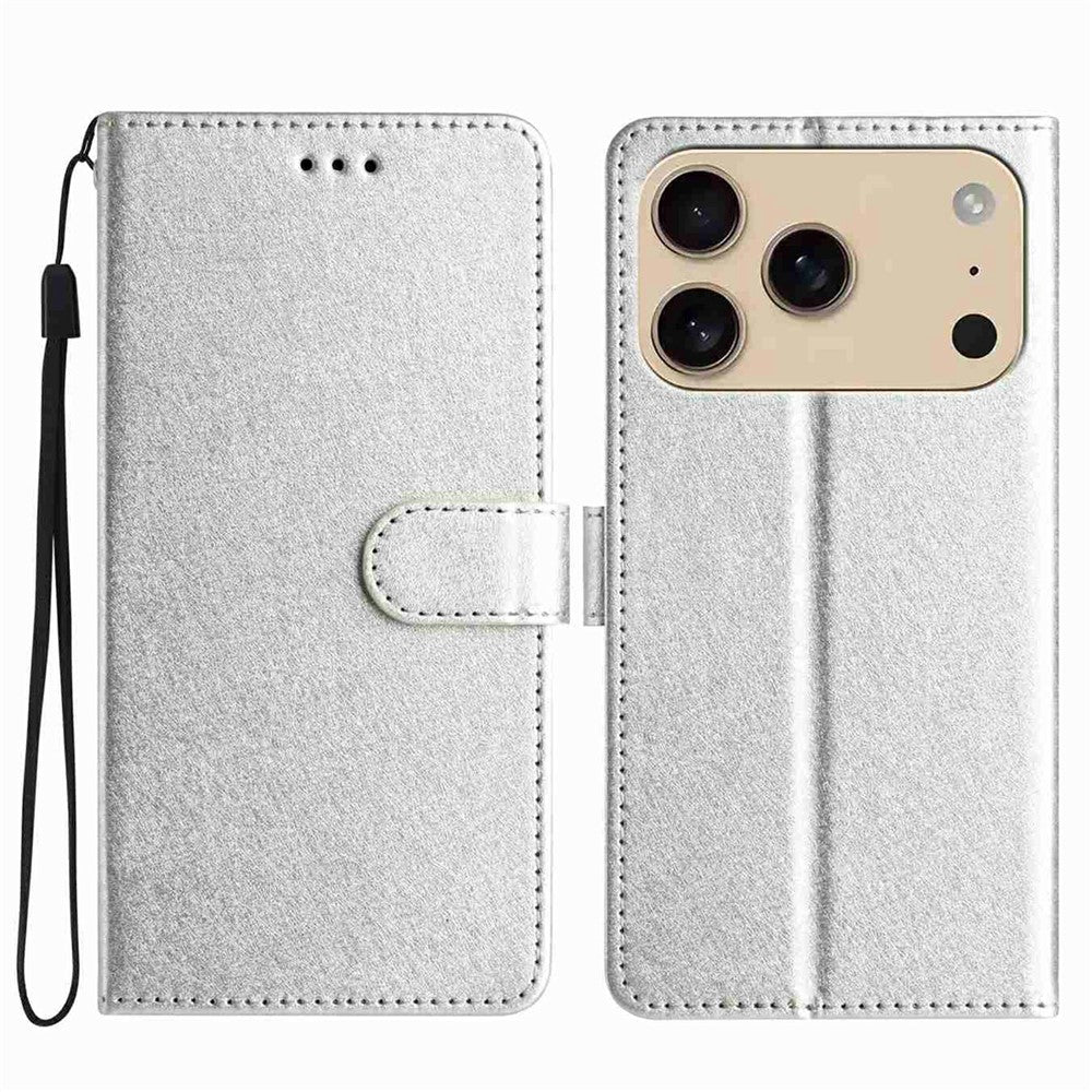 For iPhone 17 Pro Max Wallet Case Leather Folio Phone Cover Magnetic Clasp - Silver
