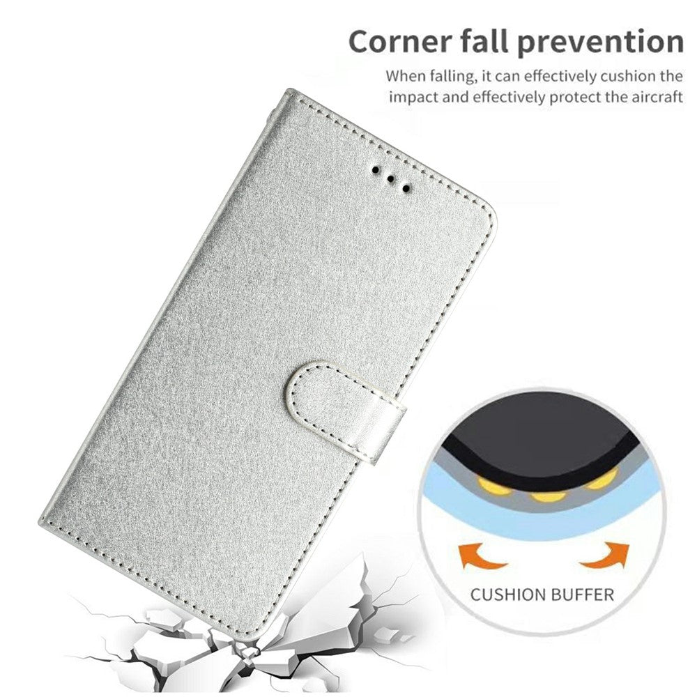For iPhone 17 Pro Max Wallet Case Leather Folio Phone Cover Magnetic Clasp - Silver