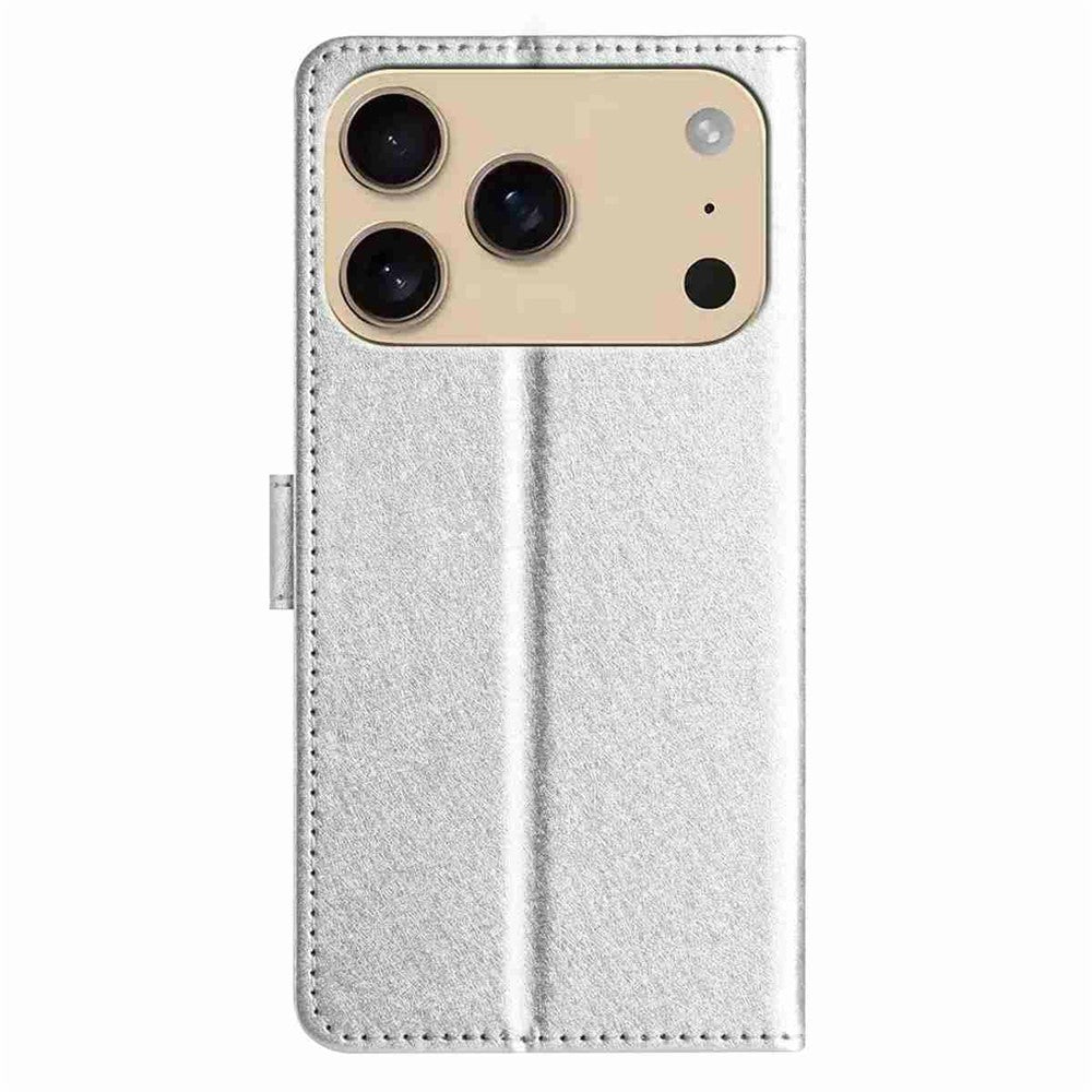 For iPhone 17 Pro Max Wallet Case Leather Folio Phone Cover Magnetic Clasp - Silver