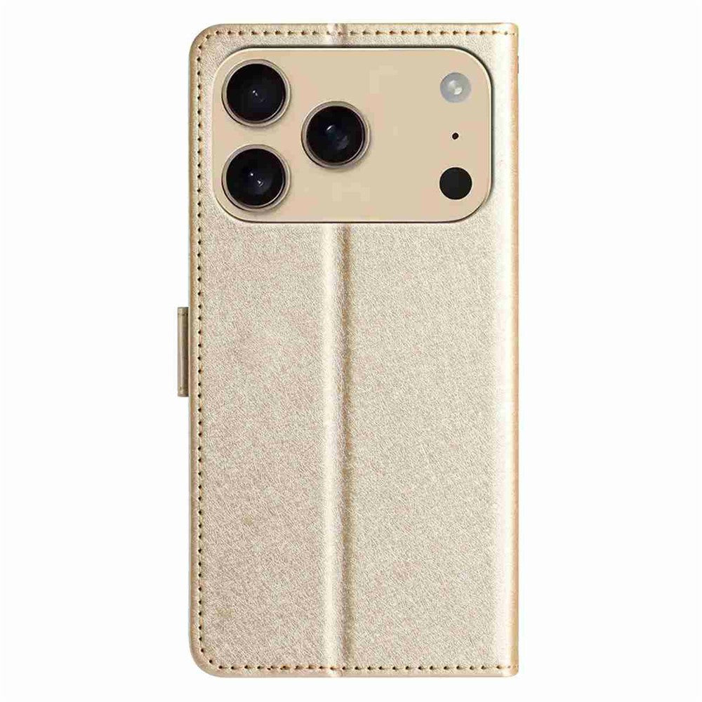 For iPhone 17 Pro Max Wallet Case Leather Folio Phone Cover Magnetic Clasp - Gold