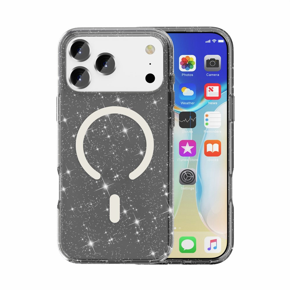 For iPhone 17 Pro Max Case Compatible with MagSafe Glitter Powder PC + TPU Phone Cover - Black