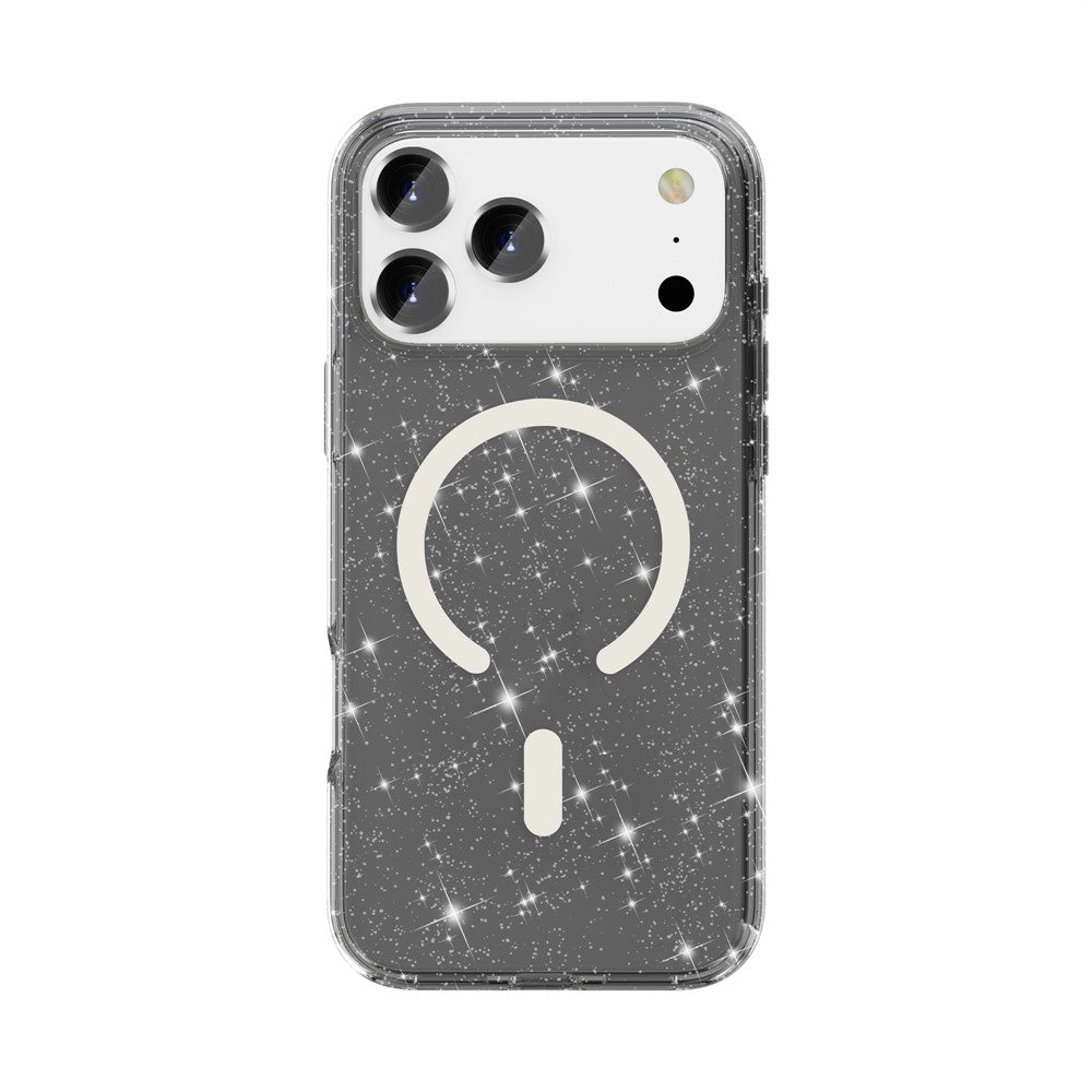 For iPhone 17 Pro Max Case Compatible with MagSafe Glitter Powder PC + TPU Phone Cover - Black