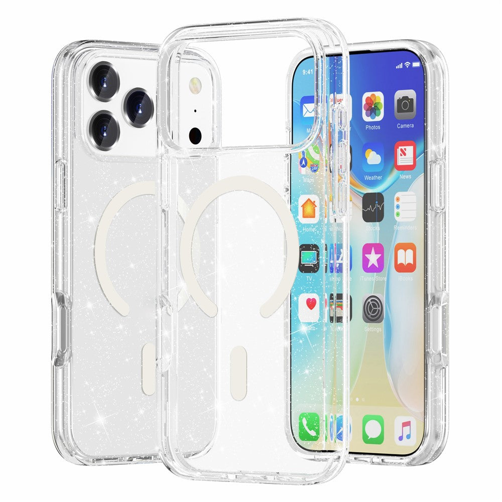 For iPhone 17 Pro Max Case Compatible with MagSafe Glitter Powder PC + TPU Phone Cover - White