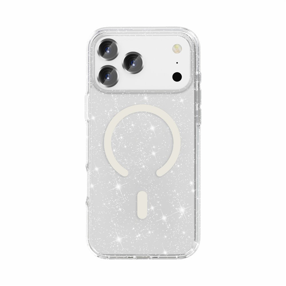 For iPhone 17 Pro Max Case Compatible with MagSafe Glitter Powder PC + TPU Phone Cover - White
