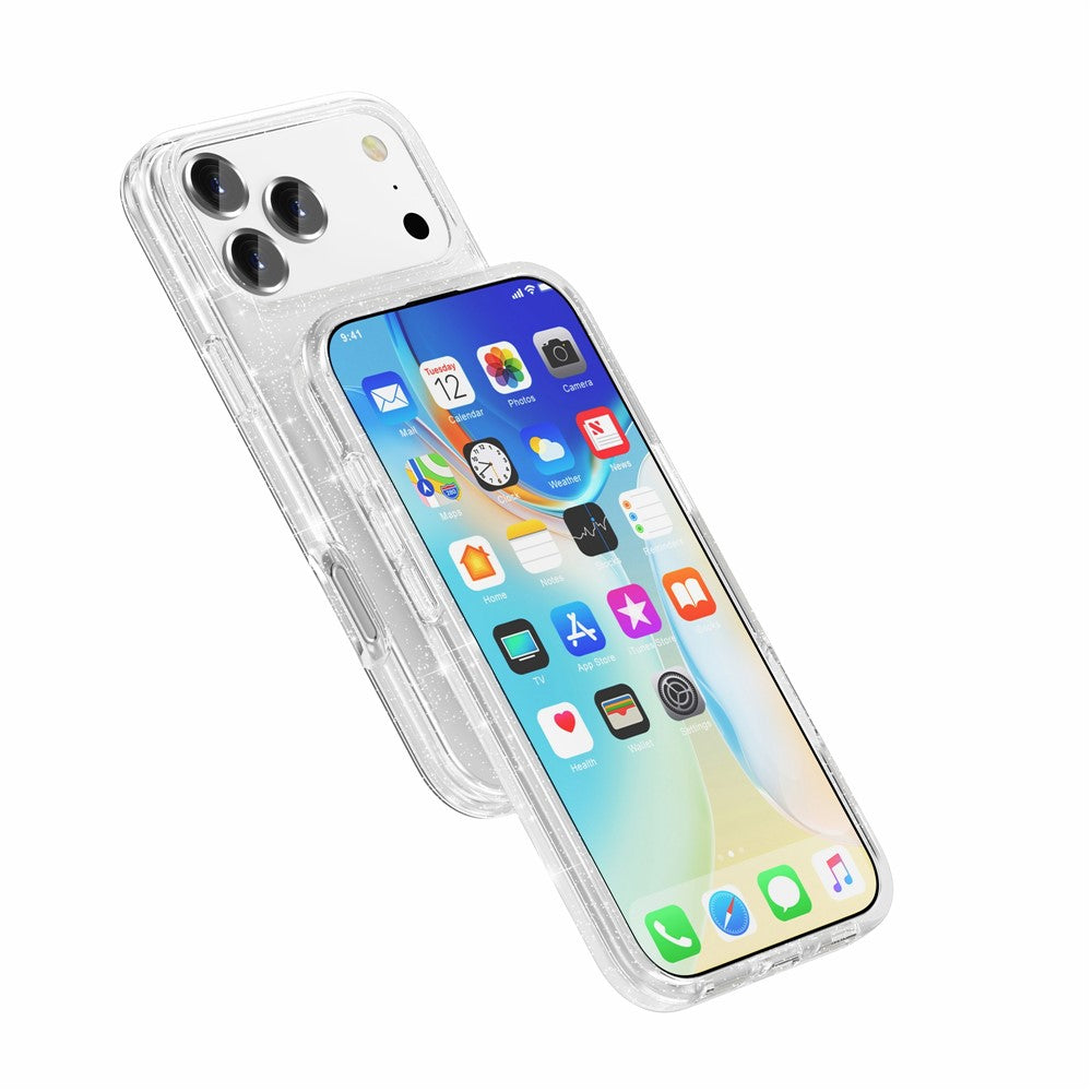 For iPhone 17 Pro Max Case Compatible with MagSafe Glitter Powder PC + TPU Phone Cover - White