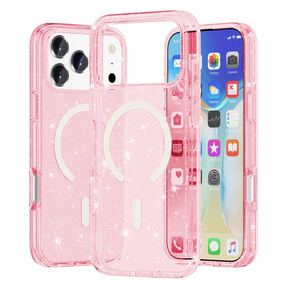 For iPhone 17 Pro Max Case Compatible with MagSafe Glitter Powder PC + TPU Phone Cover - Pink