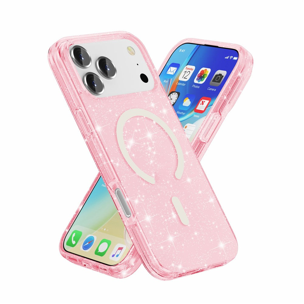 For iPhone 17 Pro Max Case Compatible with MagSafe Glitter Powder PC + TPU Phone Cover - Pink