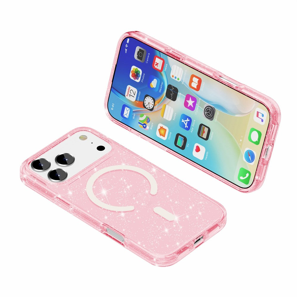 For iPhone 17 Pro Max Case Compatible with MagSafe Glitter Powder PC + TPU Phone Cover - Pink