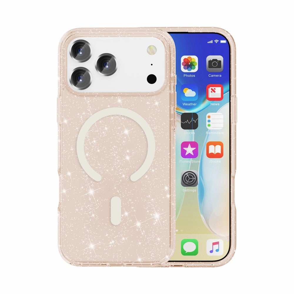 For iPhone 17 Pro Max Case Compatible with MagSafe Glitter Powder PC + TPU Phone Cover - Gold