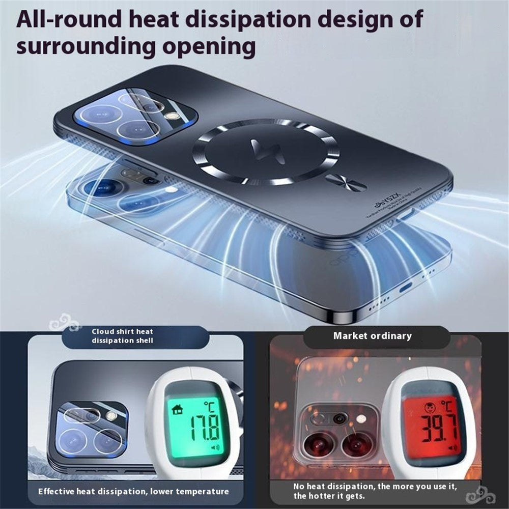 For Oppo Reno14 5G (Global) Case Compatible with MagSafe Matte PC + TPU Heat Dissipation Phone Cover - Titanium Blue