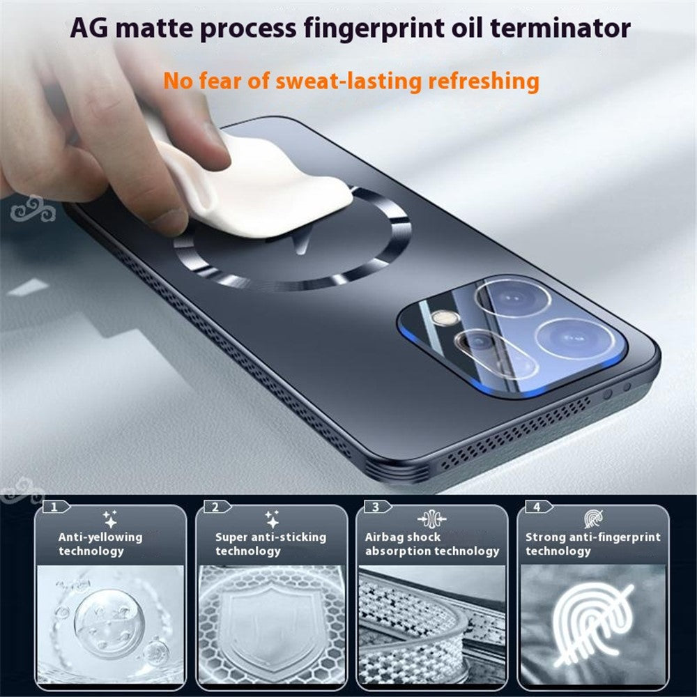 For Oppo Reno14 5G (Global) Case Compatible with MagSafe Matte PC + TPU Heat Dissipation Phone Cover - Black