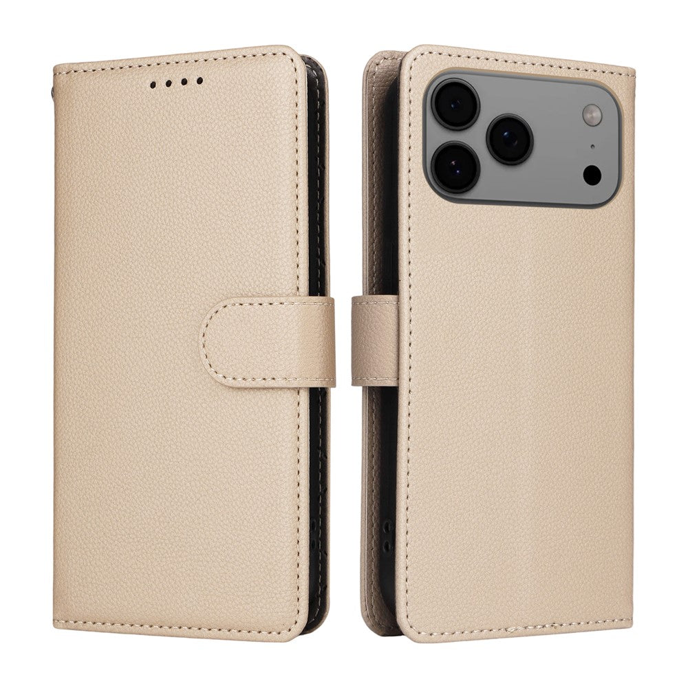 For iPhone 17 Pro Max Case RFID Blocking 3 Card Slots PU Leather Phone Cover with Wrist Strap - Creamy White
